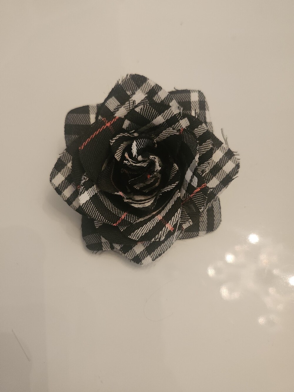 Vintage Plaid Fabric Rose Brooch